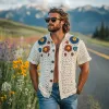 Men's Summer Fashion Casual Hollow Crochet Flower Stand Collar Knitted Short-sleeved Shirt MTA2798F1K sold by Manly