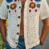 Men's Summer Fashion Casual Hollow Crochet Flower Stand Collar Knitted Short-sleeved Shirt MTA2798F1K sold by Manly