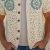 Men's Summer Fashion Casual Hollow Crochet Flower Knitted Short Sleeve Shirt MTA2768F3K sold by Manly