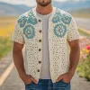 Men's Summer Fashion Casual Hollow Crochet Flower Knitted Short Sleeve Shirt MTA2768F3K sold by Manly