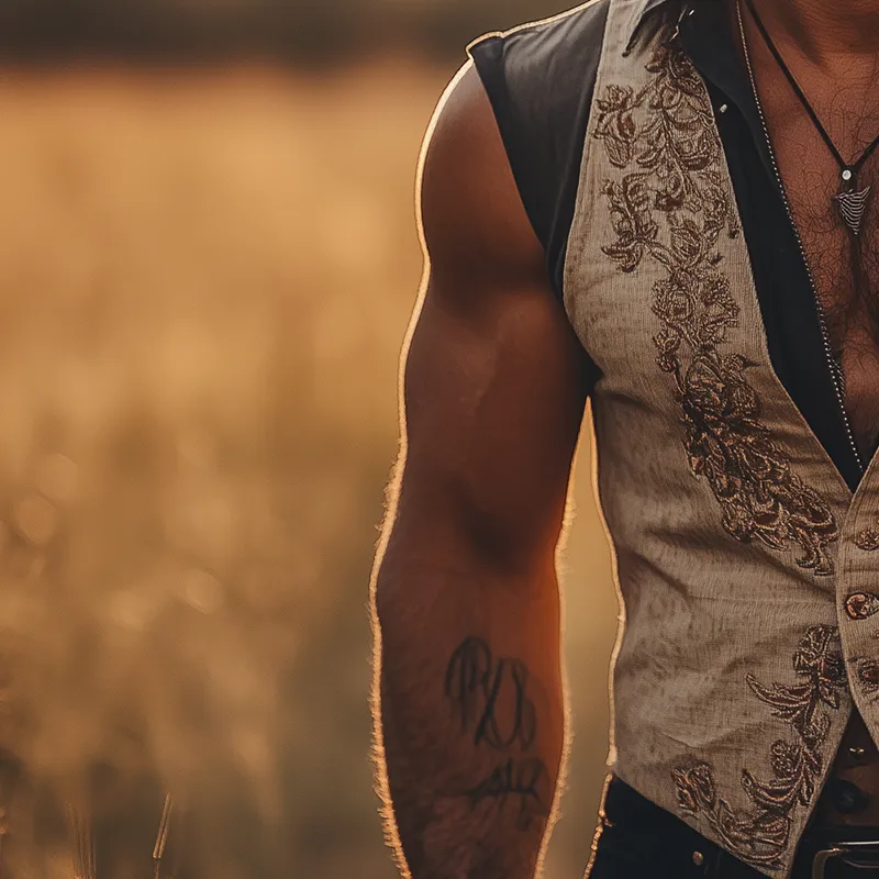 Men's Summer Fashion Fake Two Piece Embroidery Slub Linen Sleeveless Vest MTA3028F9P sold by Manly product image thumbnail 3