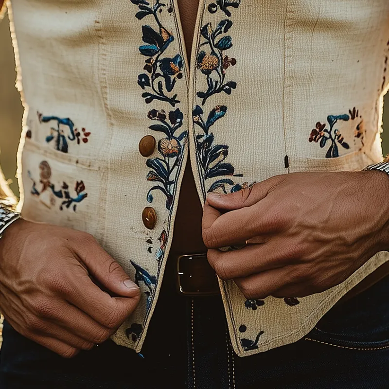 Men's Summer Fashion Embroidery Slub Linen Collared Sleeveless Vest MTA3086F2P sold by Manly product image thumbnail 5