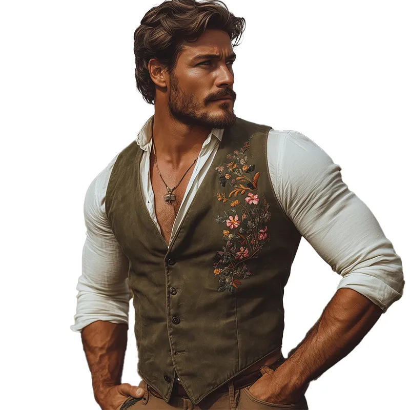 Men's Summer Fashion Embroidery Cotton Blend Sleeveless Vest MTA3037F0P sold by Manly