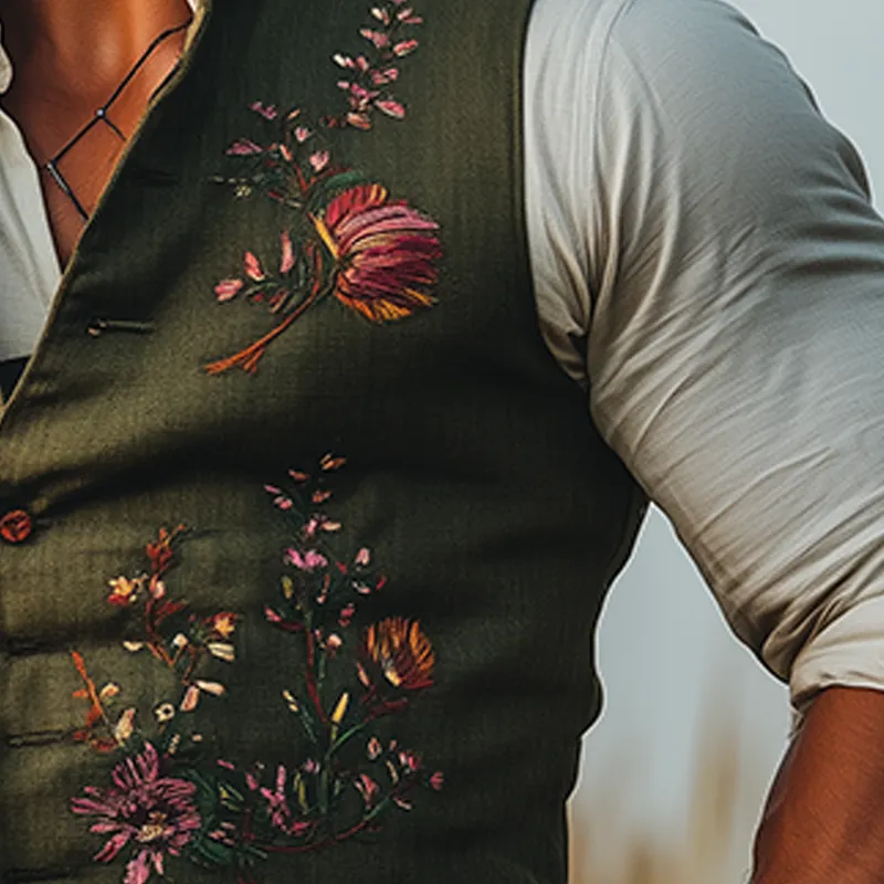 Men's Summer Fashion Embroidered Slub Linen Sleeveless Vest MTA3035F9P sold by Manly product image thumbnail 4