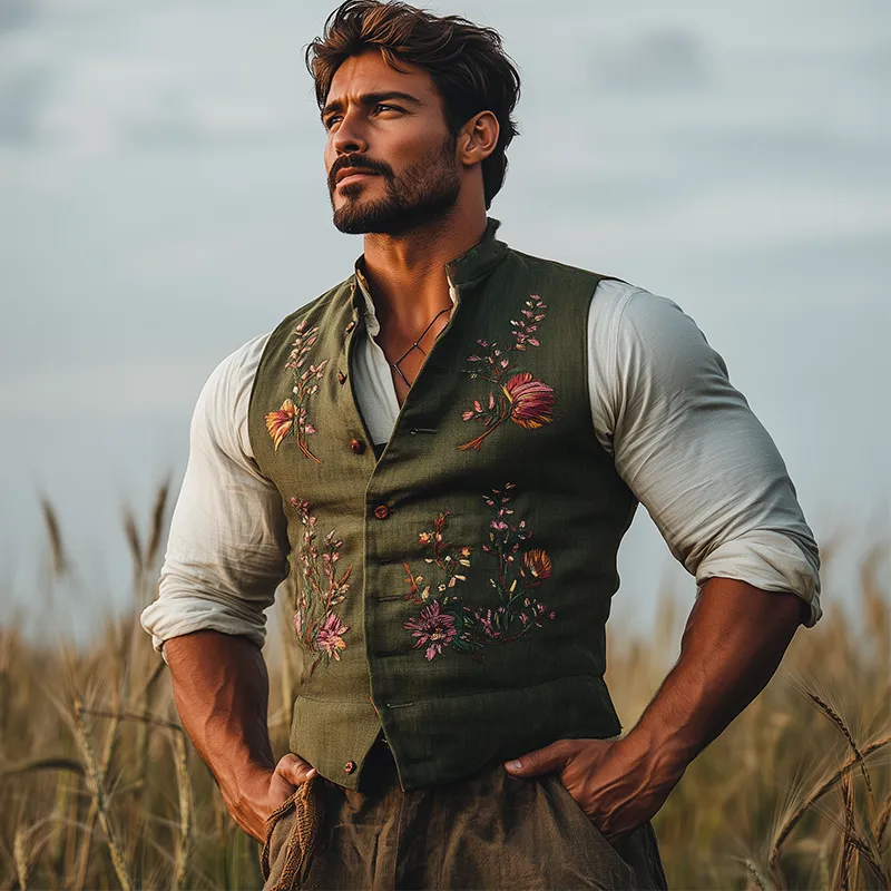 Men's Summer Fashion Embroidered Slub Linen Sleeveless Vest MTA3035F9P sold by Manly product image thumbnail 2