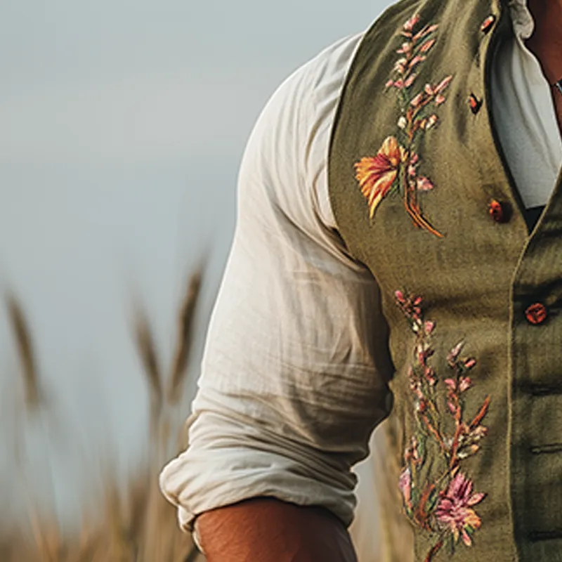Men's Summer Fashion Embroidered Slub Linen Sleeveless Vest MTA3035F9P sold by Manly product image thumbnail 3