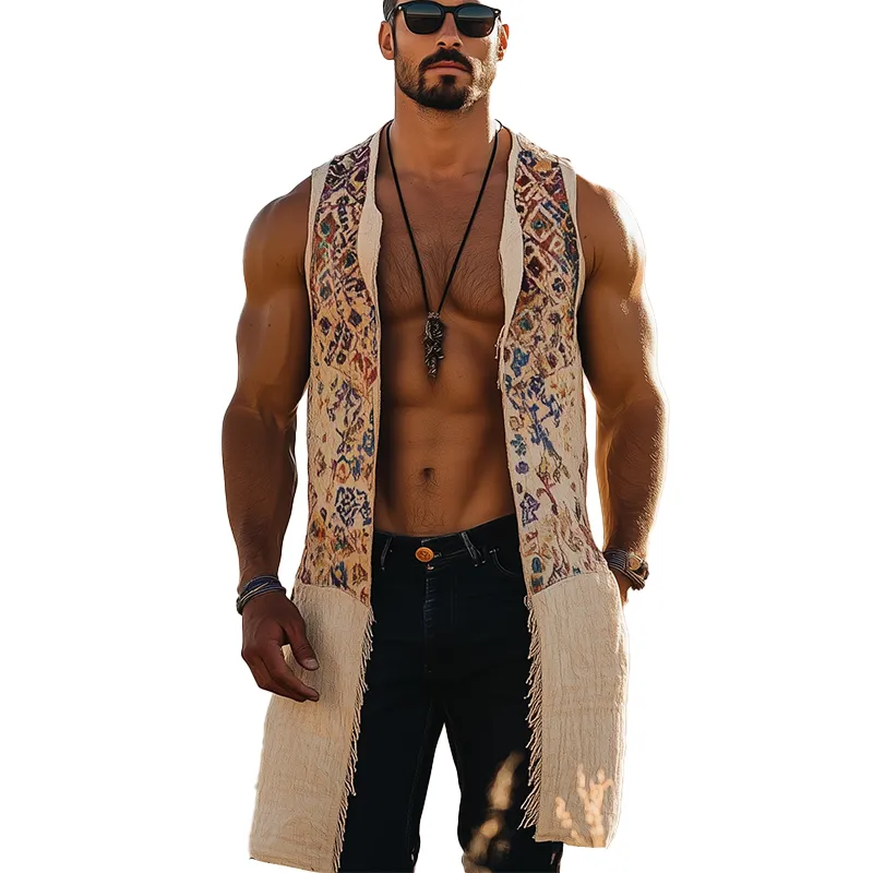 Men's Summer Fashion Printed Linen Blended Sleeveless Long Vest MTA3004F6P sold by Manly