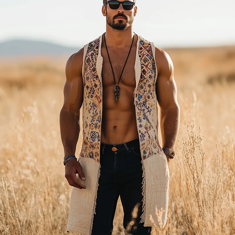 Men's Summer Fashion Printed Linen Blended Sleeveless Long Vest MTA3004F6P sold by Manly product image thumbnail 2