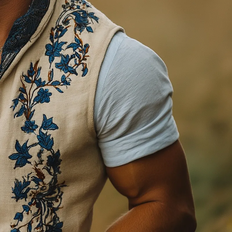 Men's Summer Fashion Embroidered Slub Linen Sleeveless Vest MTA3095F6P sold by Manly product image thumbnail 4
