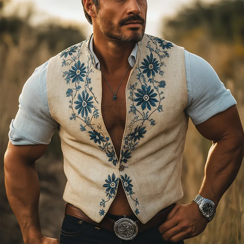 Men's Summer Fashion Embroidered Linen Blend Sleeveless Vest MTA3029F9P sold by Manly product image thumbnail 2