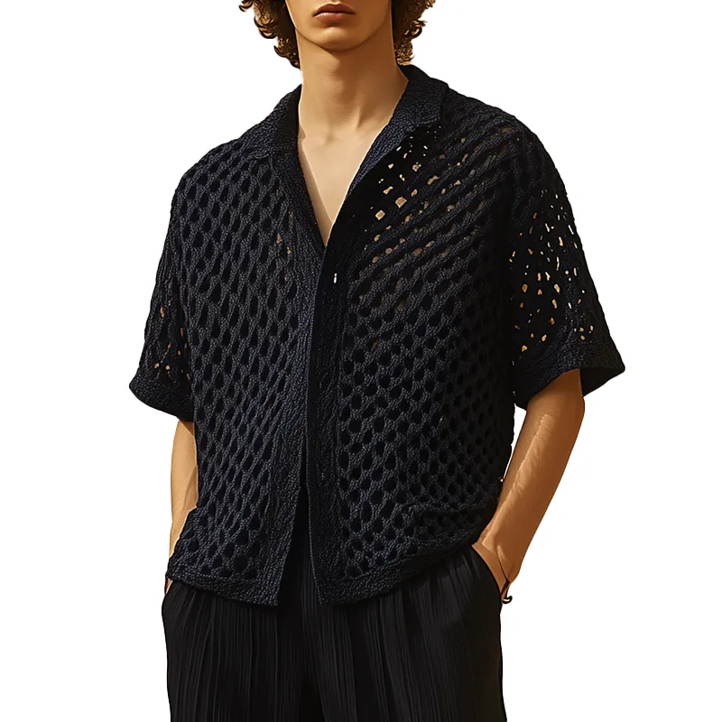 Men's Summer Fashion Crochet Hollow Short Sleeve Shirt MTA3009F5P sold by Manly