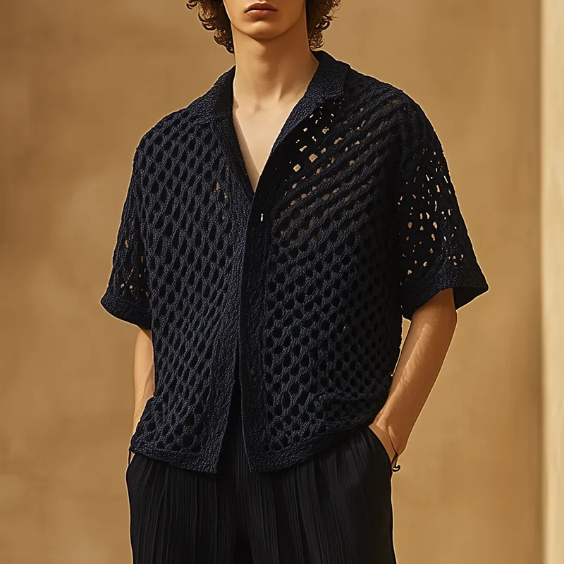 Men's Summer Fashion Crochet Hollow Short Sleeve Shirt MTA3009F5P sold by Manly product image thumbnail 2