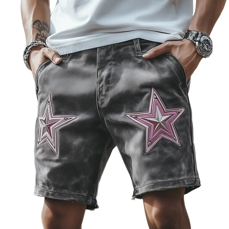 Men's Spring And Summer Fashion Casual Suede Embroidered Shorts MTA2114F0K sold by Manly
