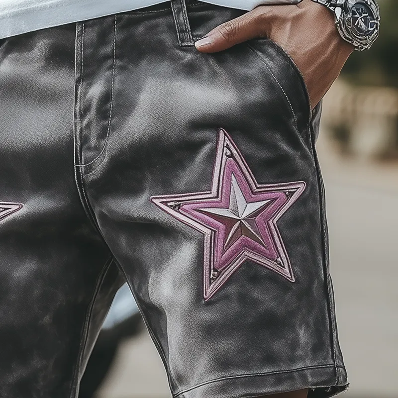 Men's Spring And Summer Fashion Casual Suede Embroidered Shorts MTA2114F0K sold by Manly product image thumbnail 4