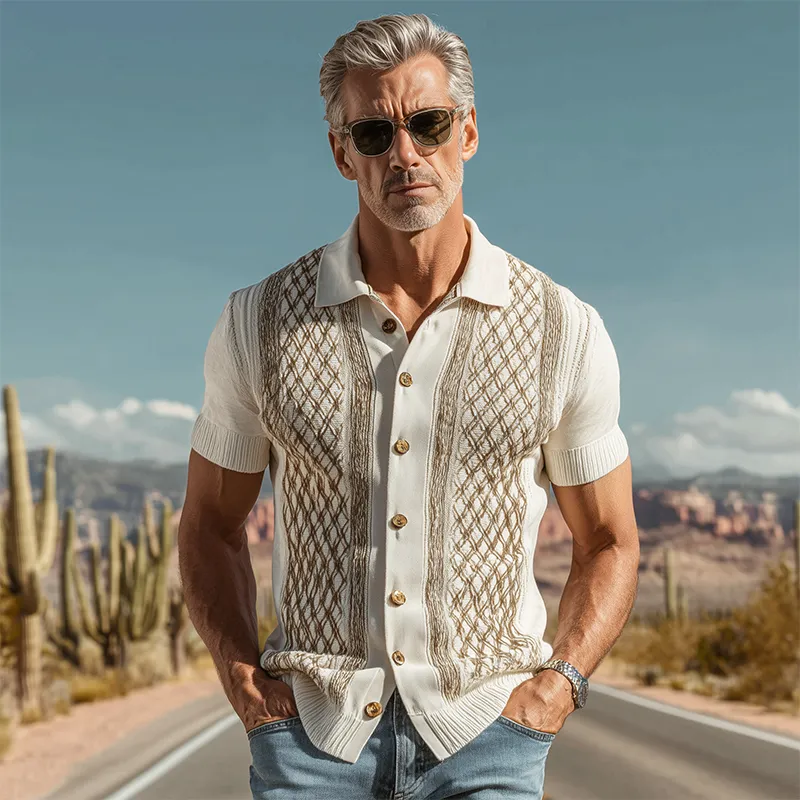 Men's Spring And Summer Fashion Casual Knitted Jacquard Short Sleeve Shirt MTA2067F6K sold by Manly product image thumbnail 3