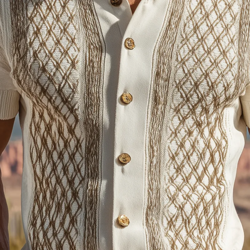 Men's Spring And Summer Fashion Casual Knitted Jacquard Short Sleeve Shirt MTA2067F6K sold by Manly product image thumbnail 5