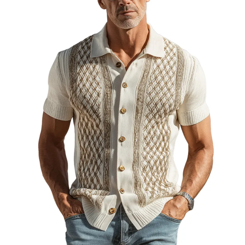 Men's Spring And Summer Fashion Casual Knitted Jacquard Short Sleeve Shirt MTA2067F6K sold by Manly