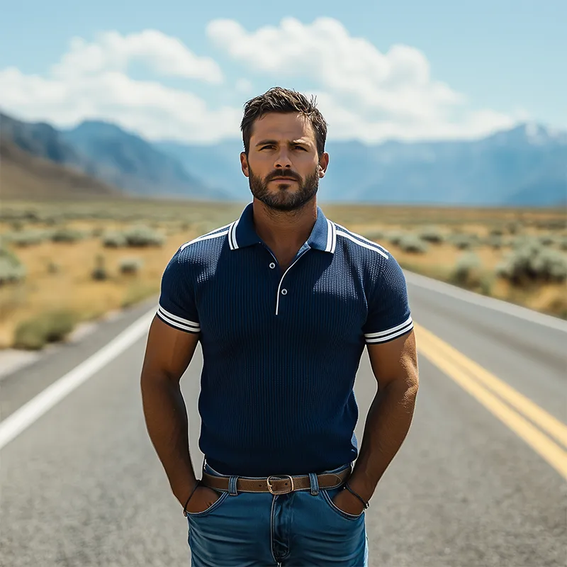 Men's Spring And Summer Fashion Casual Knitted Short-sleeved Polo Shirt MTA3087F3K sold by Manly product image thumbnail 3