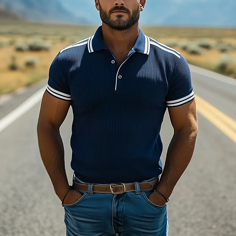 Men's Spring And Summer Fashion Casual Knitted Short-sleeved Polo Shirt MTA3087F3K sold by Manly product image thumbnail 2