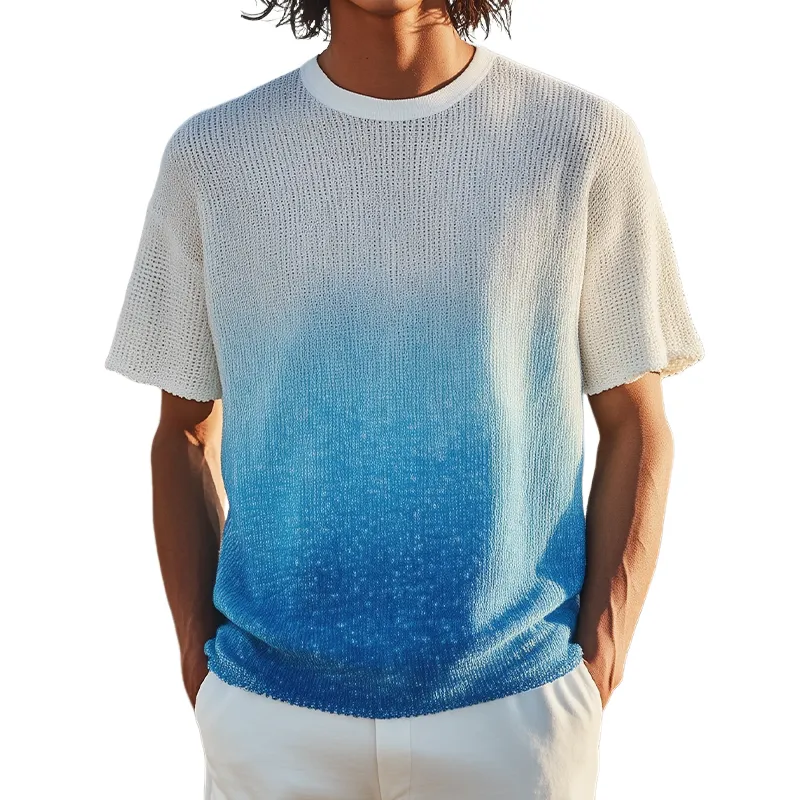 Men's Spring And Summer Fashion Casual Knitted Gradient Hanging Dye Round Neck Short-sleeved T-shirt MTA3043F7K sold by Manly