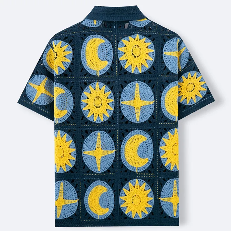 Men's Moon Knit Jacquard Short Sleeve Lapel Shirt MTA3045F5X sold by Manly product image thumbnail 3