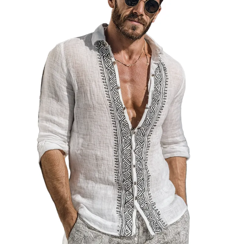 Men's Geometric Print Lapel Long Sleeve Shirt MTA3051F2X sold by Manly