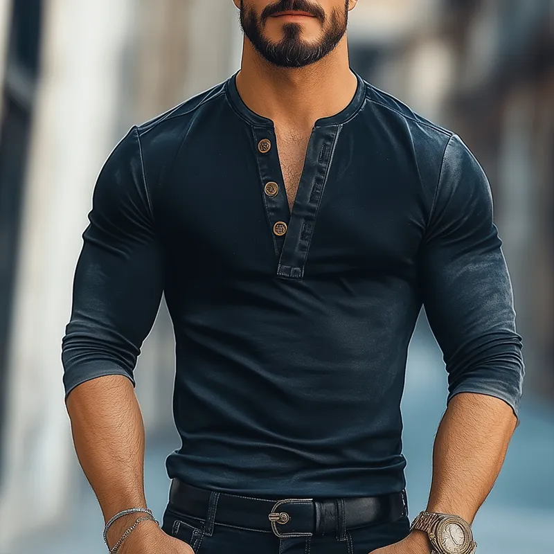 Men's Retro Casual Gradient Print Henley Neck Long Sleeve T-Shirt MTA3025F7TO sold by Manly product image thumbnail 2