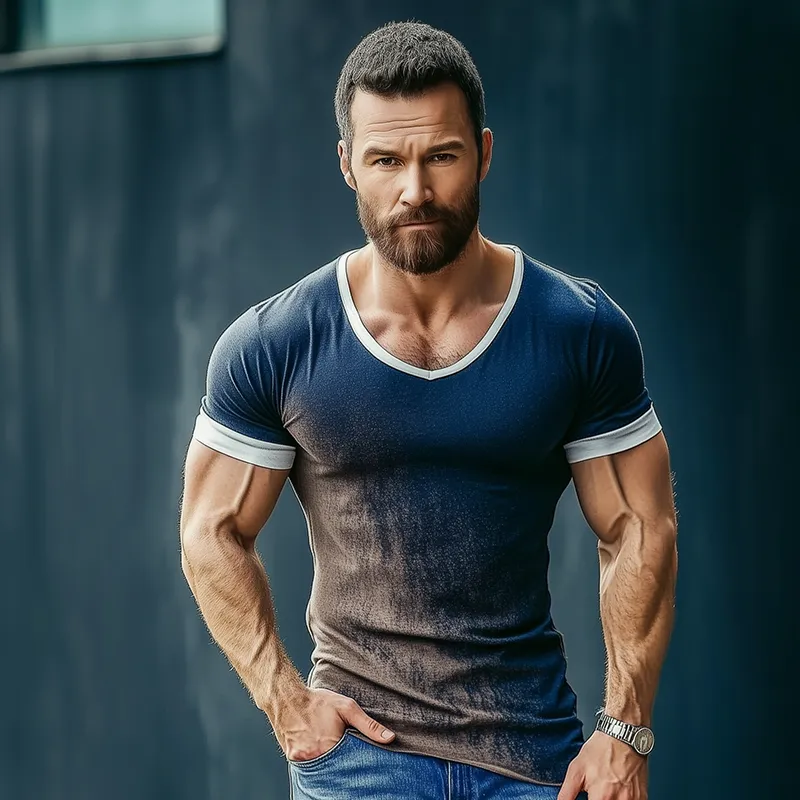 Men's Retro Casual Gradient Printed V-Neck Short Sleeve T-Shirt MTA3033F2TO sold by Manly product image thumbnail 3