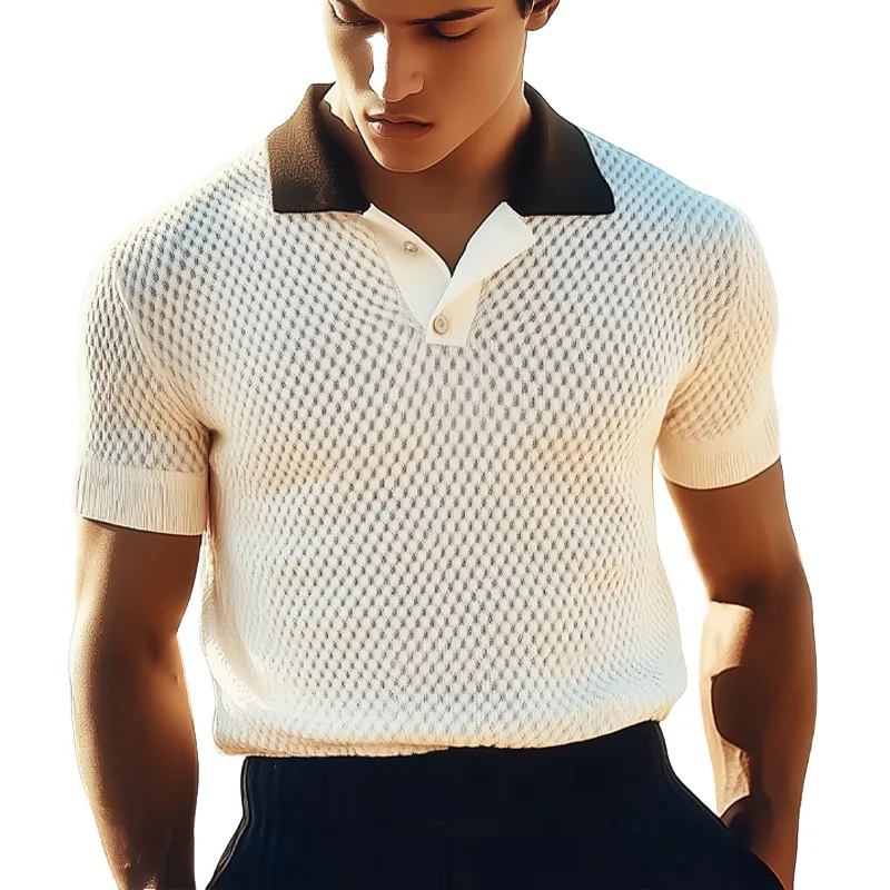 Men's Summer Classic Textured Knit Polo Neck T-Shirt MTA3082F4U sold by Manly