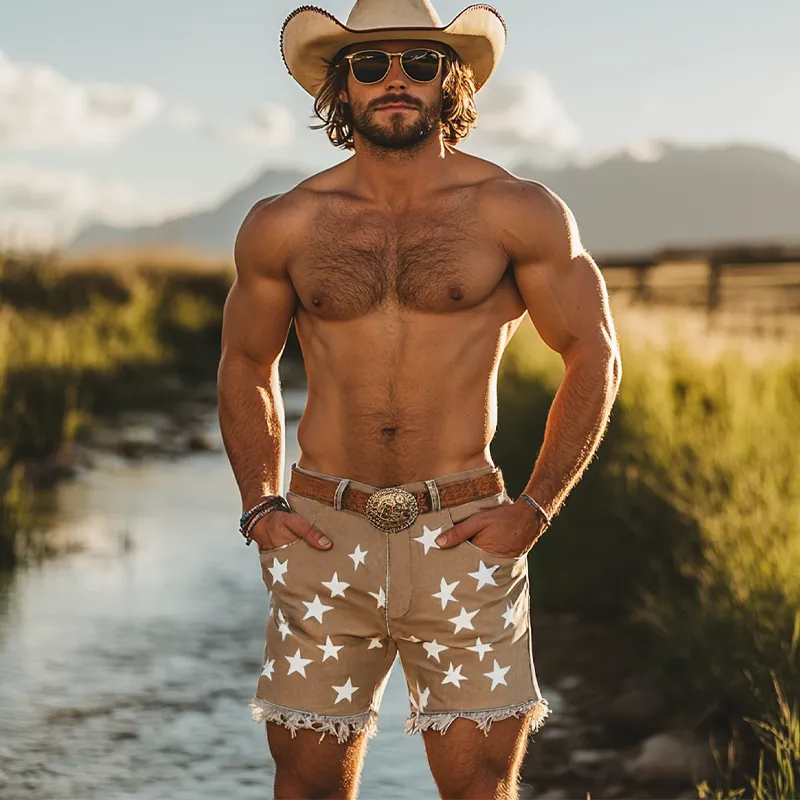 Men's Summer Fashion Star Print Raw Edge Denim Shorts MTA2753F1U sold by Manly product image thumbnail 3