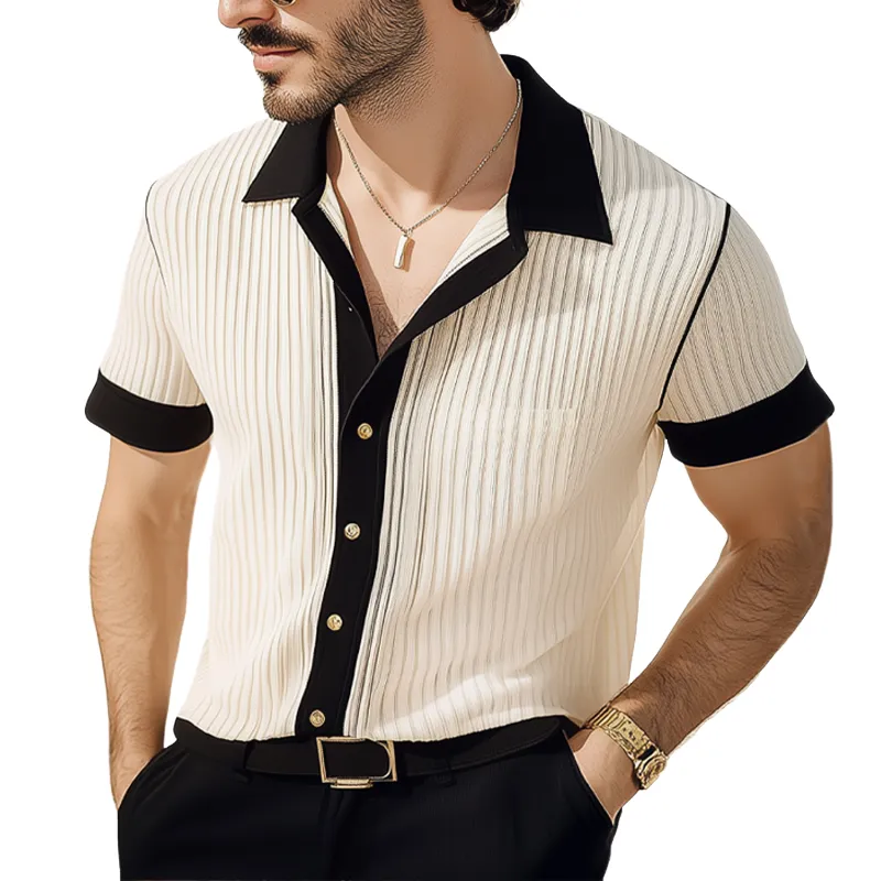 Men's Summer Classic Business Striped Knitted Short Sleeve Shirt MTA3012F4U sold by Manly