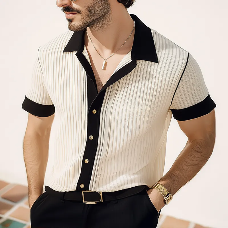 Men's Summer Classic Business Striped Knitted Short Sleeve Shirt MTA3012F4U sold by Manly product image thumbnail 2