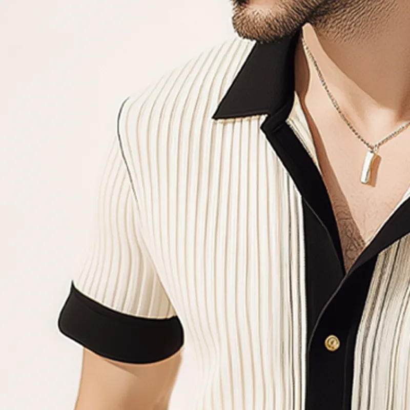 Men's Summer Classic Business Striped Knitted Short Sleeve Shirt MTA3012F4U sold by Manly product image thumbnail 4