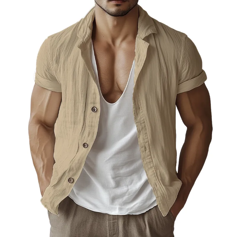 Men's Casual Basic Cotton Solid Color Short-sleeved Shirt MTA3059F7U sold by Manly product image thumbnail 4