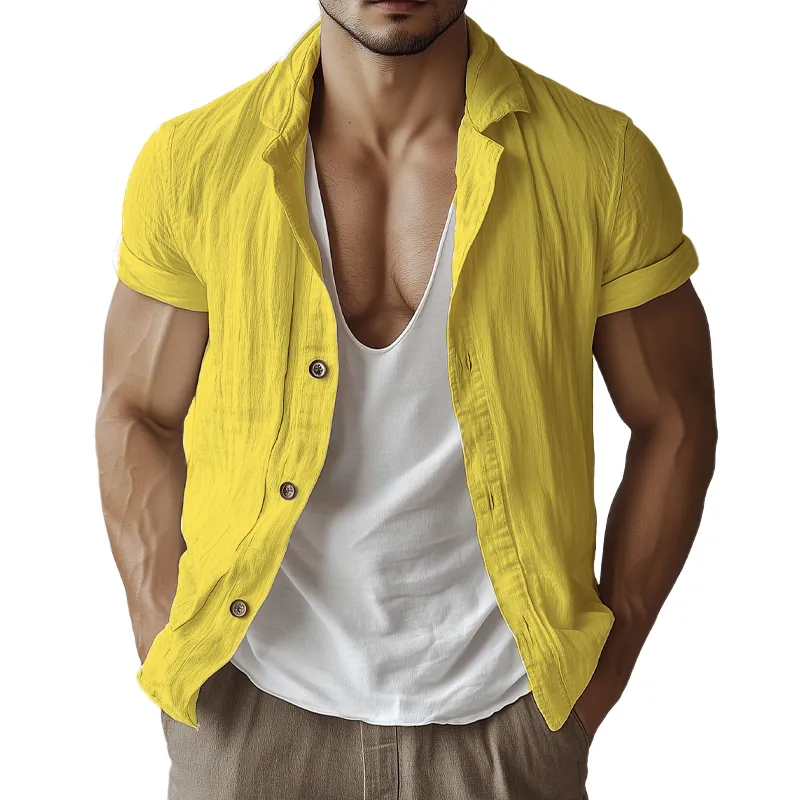 Men's Casual Basic Cotton Solid Color Short-sleeved Shirt MTA3059F7U sold by Manly product image thumbnail 5