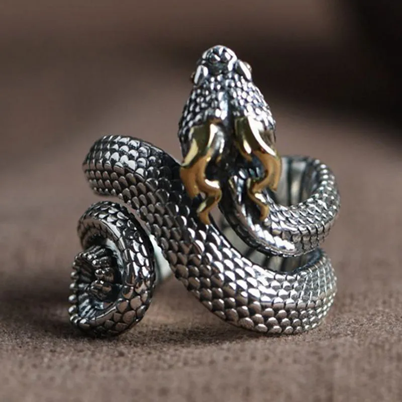 Men's Vintage S925 Silver Python Adjustable Ring MTA3007F1M sold by Manly