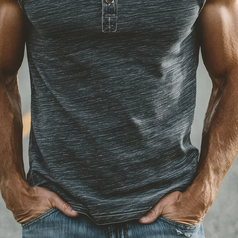 Men's Summer Casual Heathered Cotton Blend Henley Neck Raw Edge Tank Top MTA0298G6K sold by Manly product image thumbnail 4