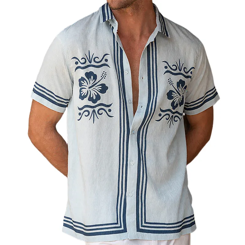 Men's Summer Casual Tencel Cotton Floral Print Lapel Short Sleeve Shirt MTA0233G5K sold by Manly