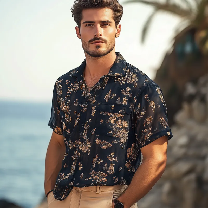 Men's Summer Soft Chiffon Printed Short Sleeve Shirt MTA0270G7U sold by Manly product image thumbnail 3