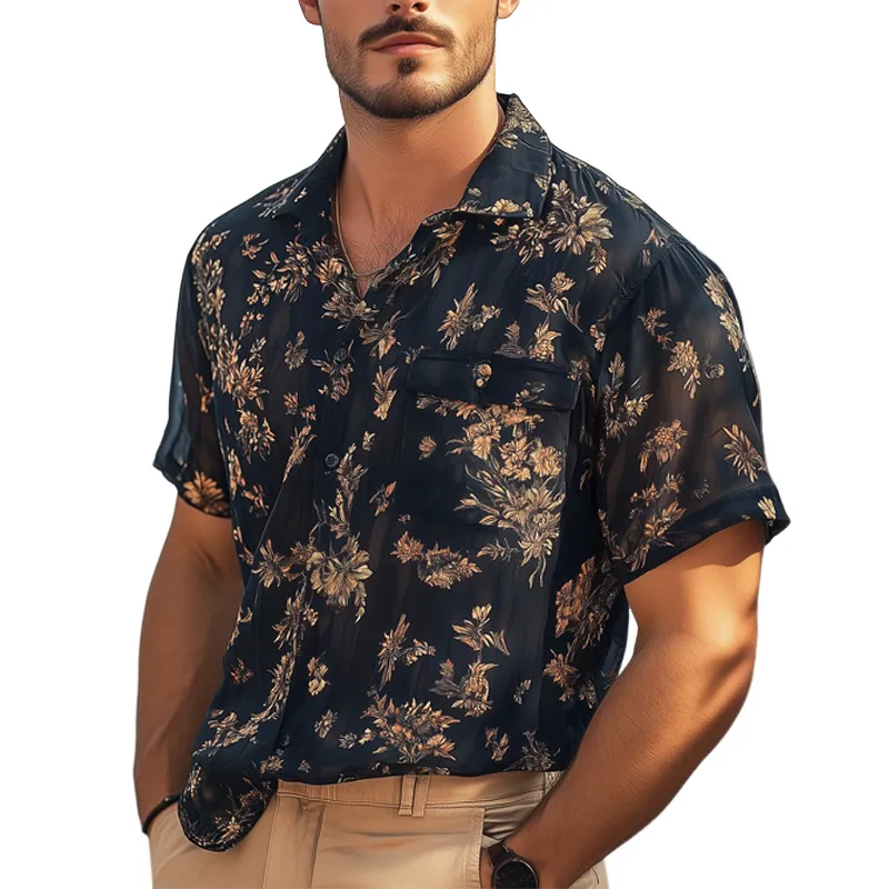 Men's Summer Soft Chiffon Printed Short Sleeve Shirt MTA0270G7U sold by Manly