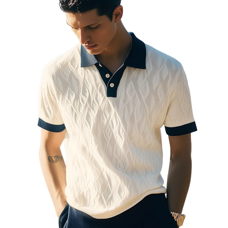 Men's Summer Classic Jacquard Knit Polo Neck Short Sleeve T-Shirt MTA0232G9U sold by Manly