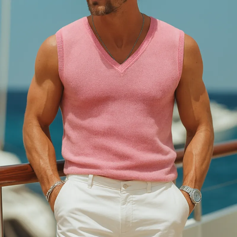 Men's Fashion Solid Color Thin V-neck Slim Fit Knitted Pullover Vest MTA0146G5M sold by Manly product image thumbnail 2