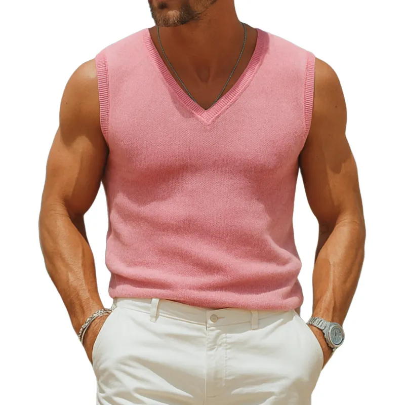 Men's Fashion Solid Color Thin V-neck Slim Fit Knitted Pullover Vest MTA0146G5M sold by Manly