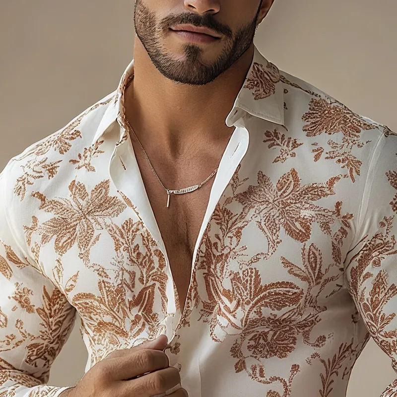 Men's Vintage Print Lapel Long Sleeve Shirt MTA0180G8Z sold by Manly product image thumbnail 3