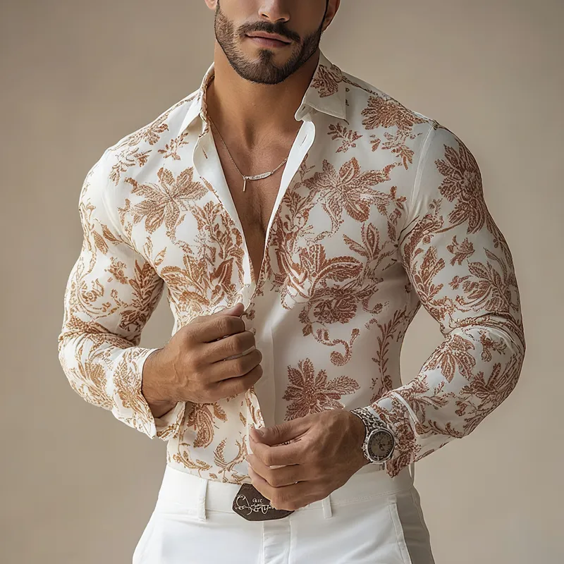 Men's Vintage Print Lapel Long Sleeve Shirt MTA0180G8Z sold by Manly product image thumbnail 2