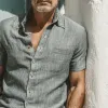 Men's Cotton And Linen Solid Color Short-Sleeved Shirt MTA0142G5X sold by Manly