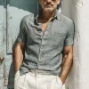 Men's Cotton And Linen Solid Color Short-Sleeved Shirt MTA0142G5X sold by Manly