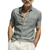 Men's Cotton And Linen Solid Color Short-Sleeved Shirt MTA0142G5X sold by Manly