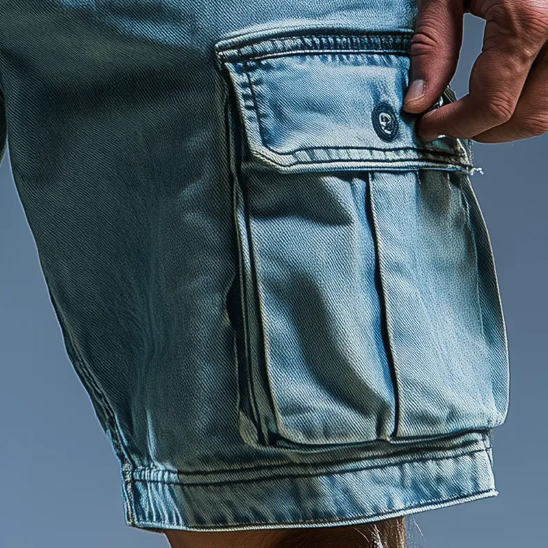 Men's Summer Fashion Washed Denim Cargo Shorts MTA3011F2P sold by Manly product image thumbnail 4