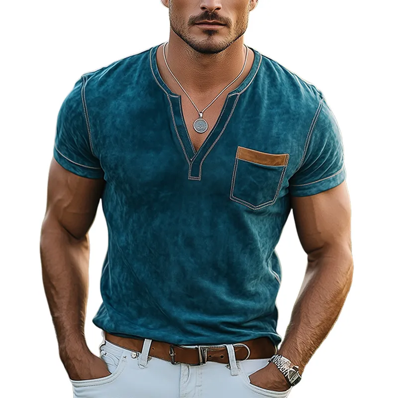 Men's Spring And Summer Casual Thin Suede V-neck Slim Short-sleeved T-shirt MTA0113G9K sold by Manly